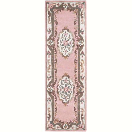 Elegant Medallion Rug in soft pink with intricate floral patterns, perfect for adding charm to any hallway