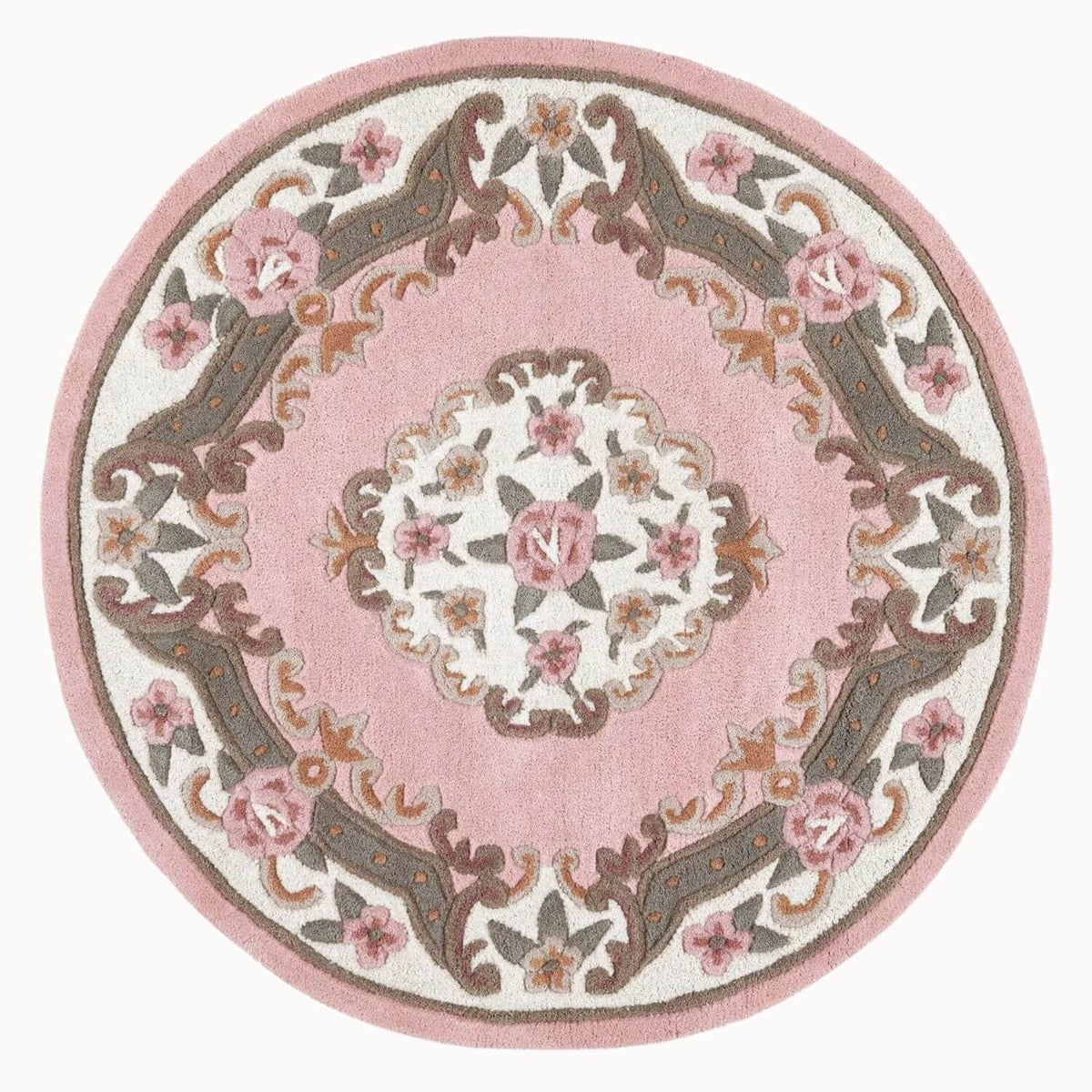 Round Medallion Rug with Floral Design in Pink and Cream for Elegant Home Decor
