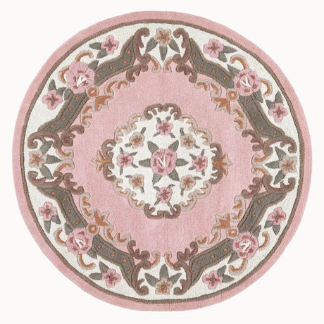 Round Medallion Rug with Floral Design in Pink and Cream for Elegant Home Decor