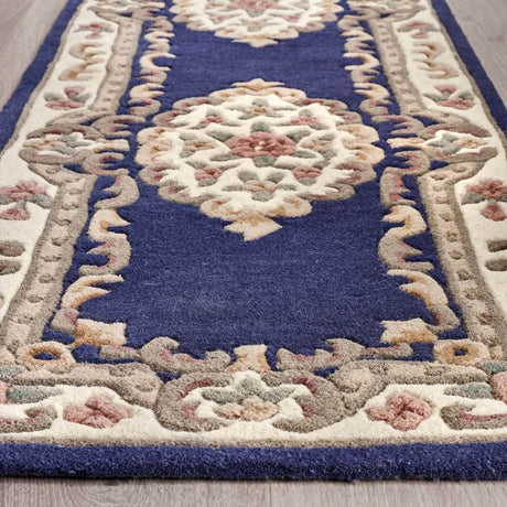 Elegant Medallion Rug in rich blue with intricate floral patterns for stylish home decor