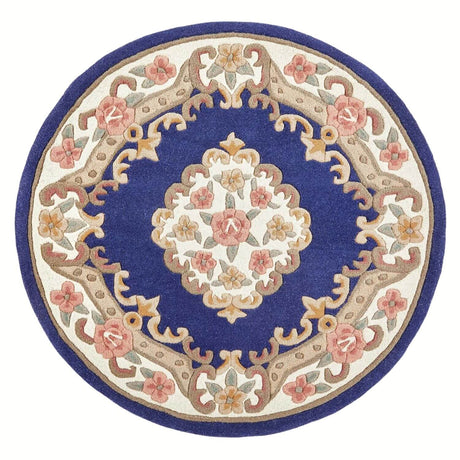 Elegant round Medallion Rug with floral patterns and rich blue background for stylish interiors
