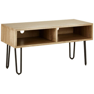 Orsina Media Unit in Light Wood with Two Open Compartments and Metal Legs