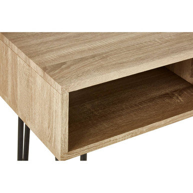Orsina Media Unit in natural wood finish featuring open storage space and modern design