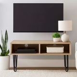 Orsina Media Unit in Natural Wood Finish with Open Storage and Stylish Legs