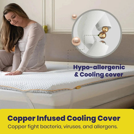 Brightr Sleep Memory Foam Mattress Topper with hypoallergenic and cool copper infused cover