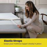 Brightr Sleep Memory Foam Mattress Topper with elastic straps ensuring steady placement on the bed