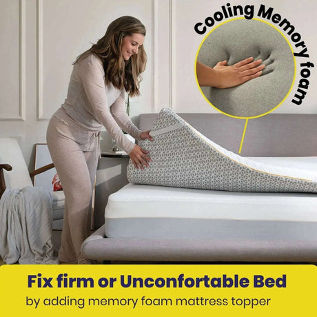 Brightr Sleep Memory Foam Mattress Topper being added to a bed for enhanced comfort and cooling support