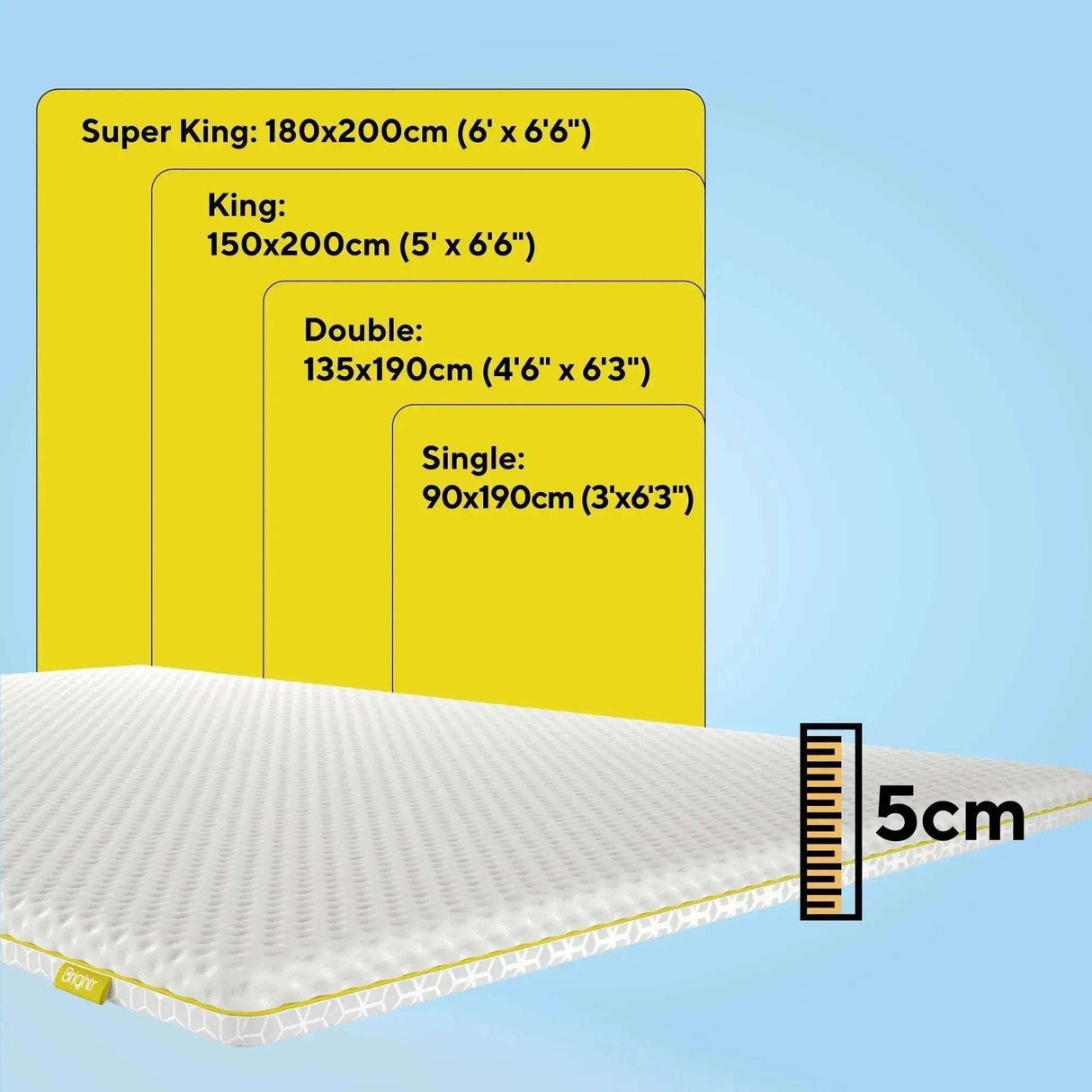 Brightr Sleep Memory Foam Mattress Topper available in multiple sizes for enhanced comfort and support
