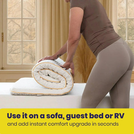 Brightr Sleep Memory Foam Mattress Topper rolled for easy use on sofa or guest bed for added comfort