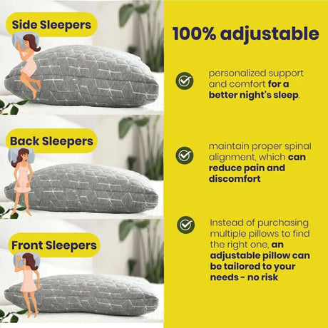 Brightr Sleep Memory Foam pillow designed for adjustable comfort for side, back, and front sleepers