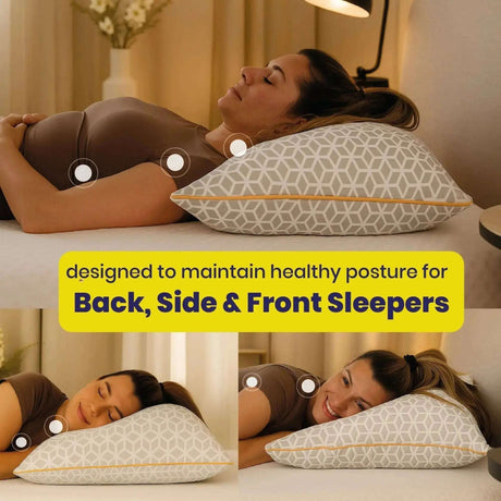 Brightr Memory Foam Pillow designed for back, side, and front sleepers with adjustable support.