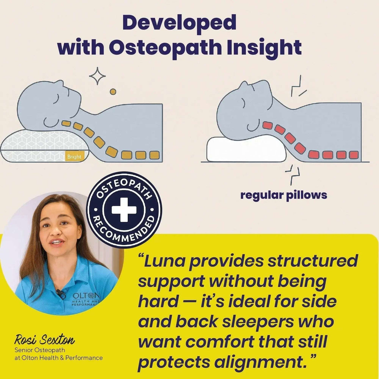 Brightr Memory Foam Pillow designed for side sleepers with adjustable support for neck pain relief
