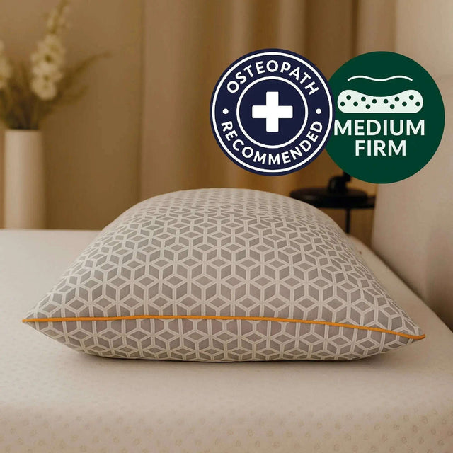 Brightr Sleep Memory Foam Pillow with medium firm support, ideal for side sleepers and recommended by osteopaths