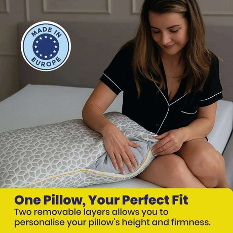 Adjustable Memory Foam Pillow by Brightr Sleep with removable layers for personalised comfort and support