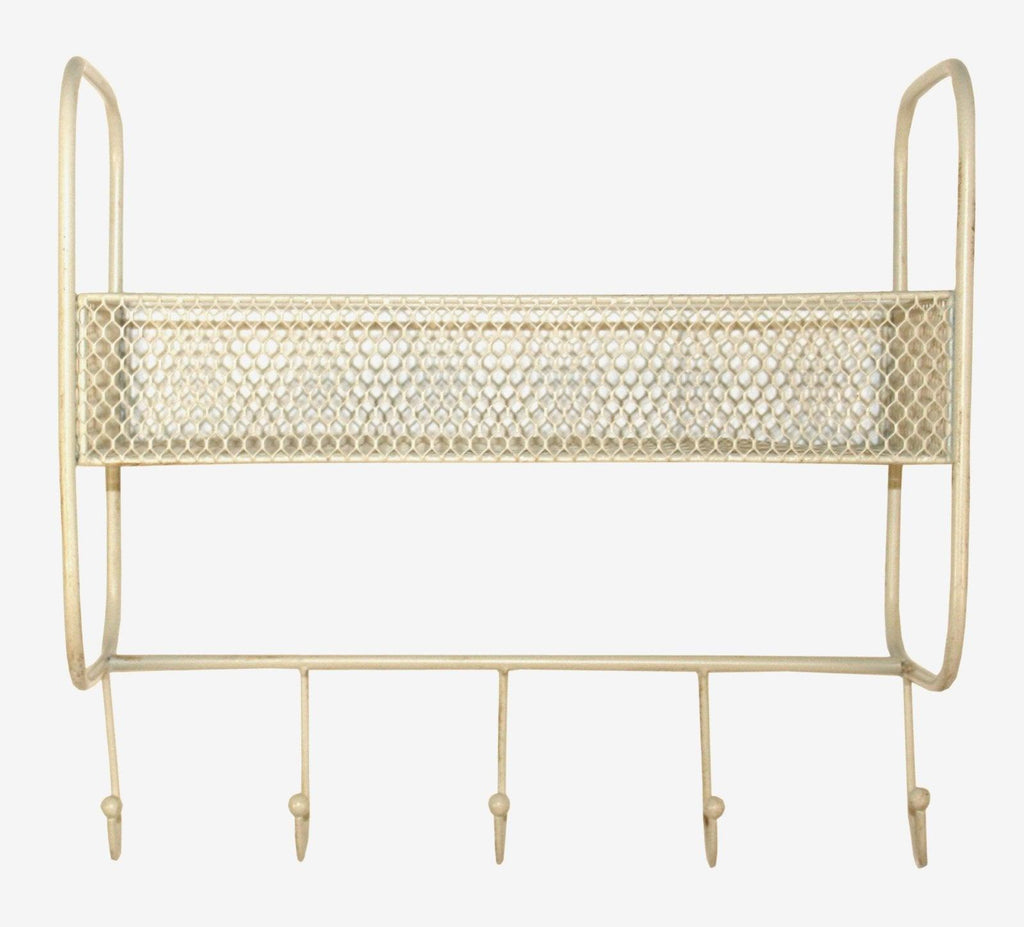 Mesh Wall Shelf With 5 Hooks Cream Geko Products