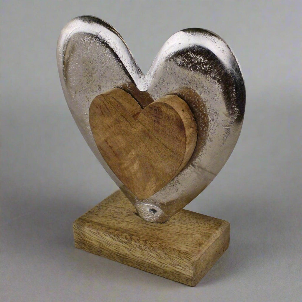 Metal and Wood Standing Heart Decoration Geko Products