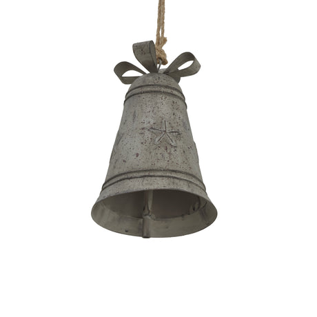 Metal Hanging Bell with Rustic Finish and Bow for Festive Christmas Decorations