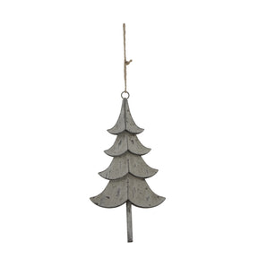 Rustic Metal Hanging Tree Decoration in Grey for Christmas Baubles or Home Decor
