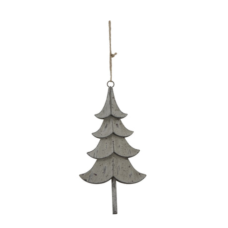 Rustic Metal Hanging Tree Decoration in Grey for Christmas Baubles or Home Decor