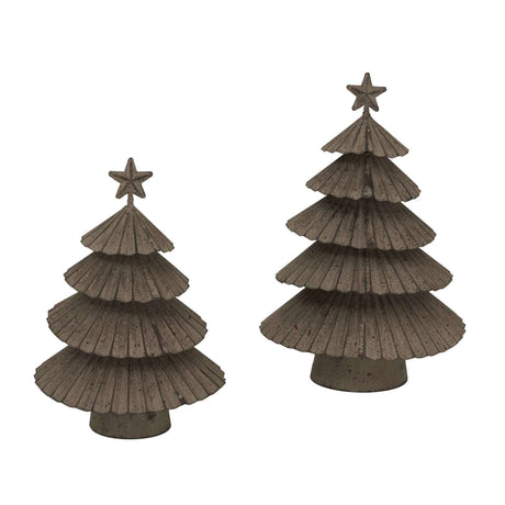 Set of two Metal Layered Trees in a rustic design, perfect for Christmas room decorations