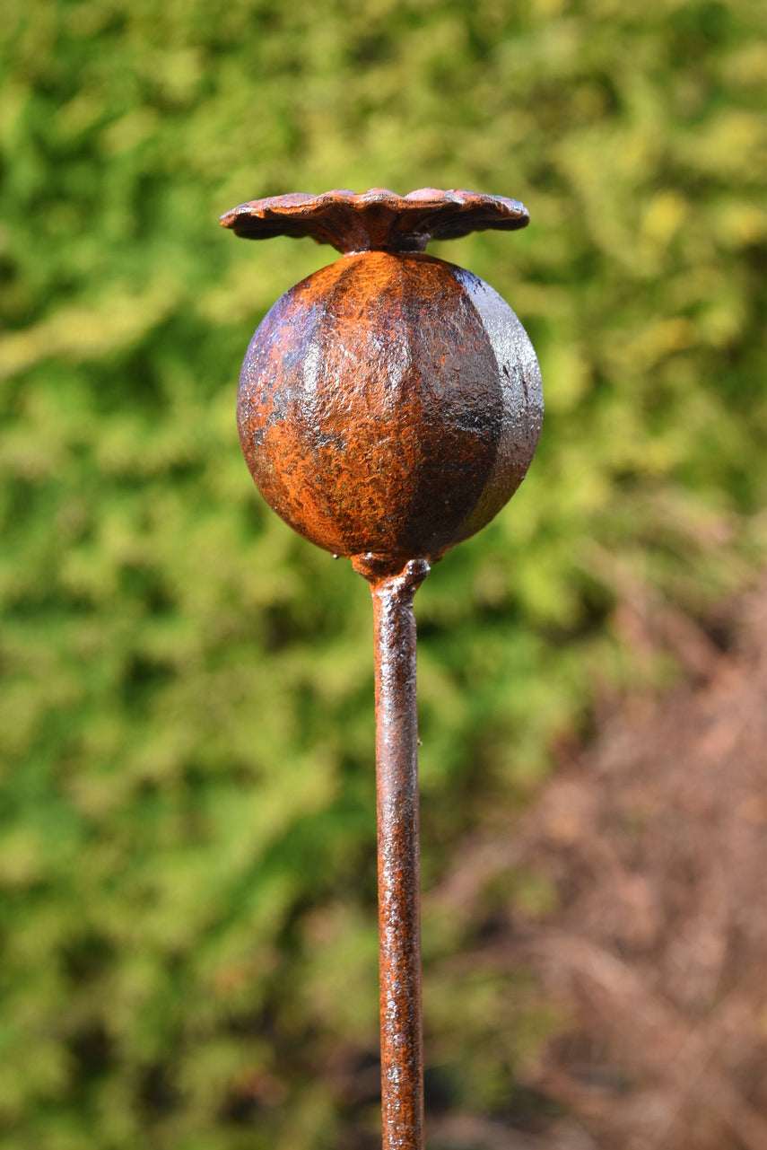 Rustic Metal Poppy Seedhead Garden Art Sculpture by savageworksuk for Outdoor Decor