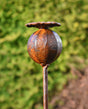 Rustic Metal Poppy Seedhead Garden Ornament with Natural Patina Finish for Outdoor Decor