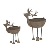 Set of two metal reindeer bowls in rustic finish for festive Christmas room decorations