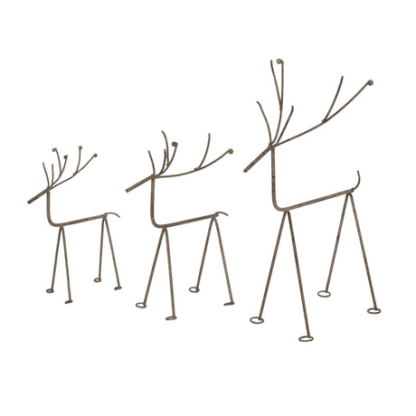 Set of three rustic metal reindeer decorations for festive Christmas room displays