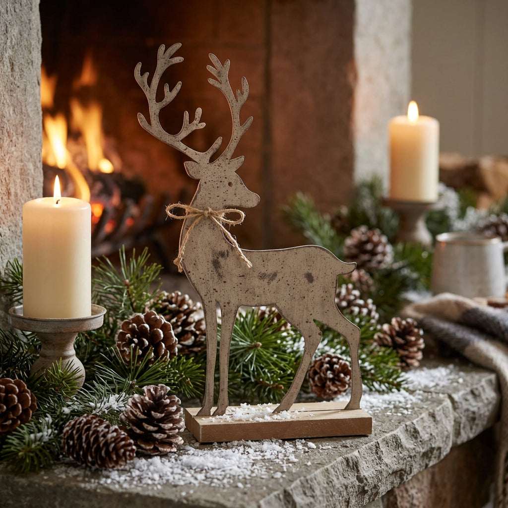 Stylish metal reindeer decoration with antlers, perfect for Christmas room decor by Shades 4 Seasons