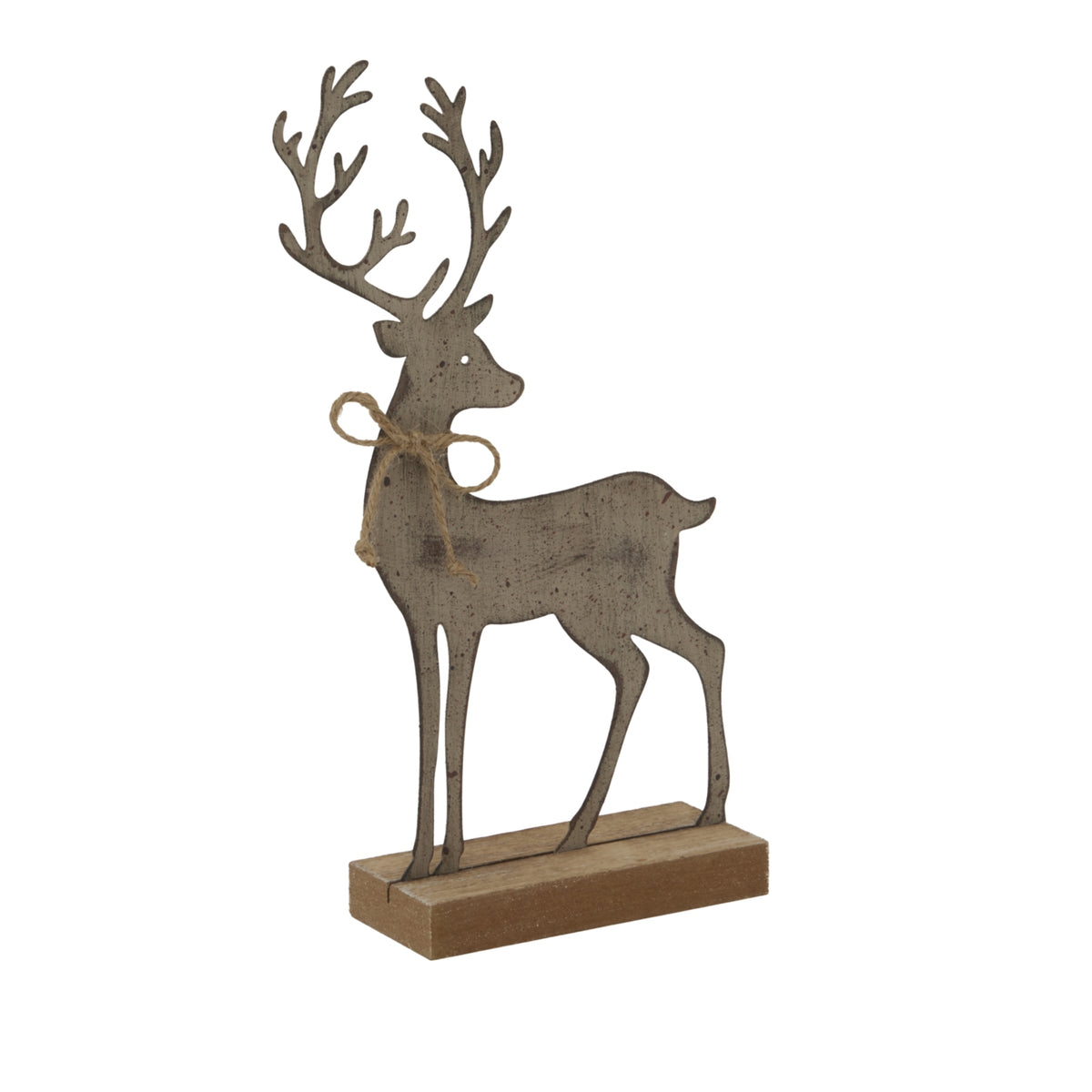 Rustic Metal Reindeer Decoration on Wooden Base for Christmas Room Decorations
