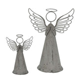 Set of Two Metal Standing Angel Decorations with Delicate Wire Wings for Christmas Room Decor