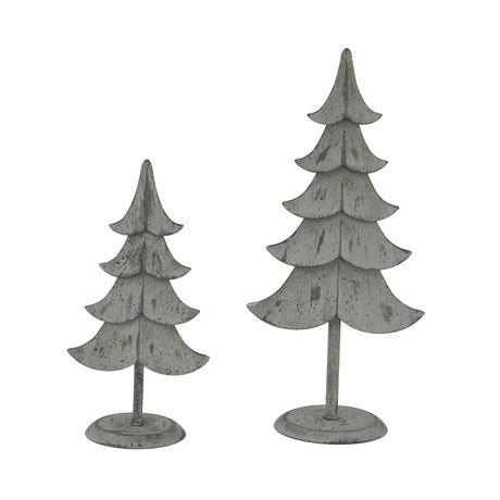 Set of Metal Standing Trees in grey finish, perfect for Christmas room decorations and festive displays