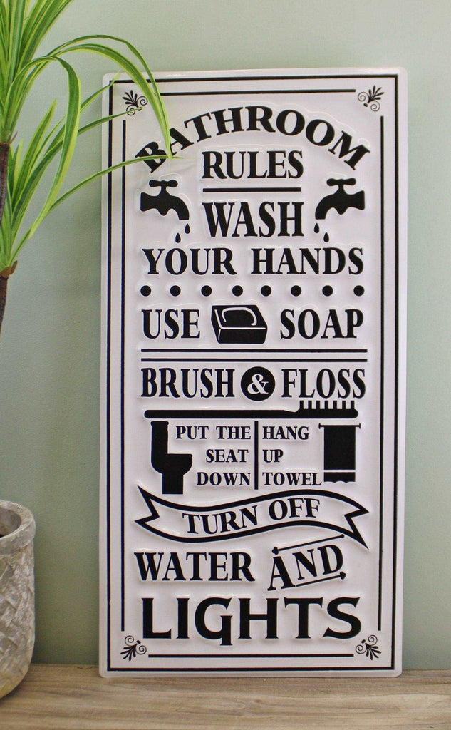 Metal, Wall Hanging Bathroom Rules Plaque, 60x30cm Geko Products