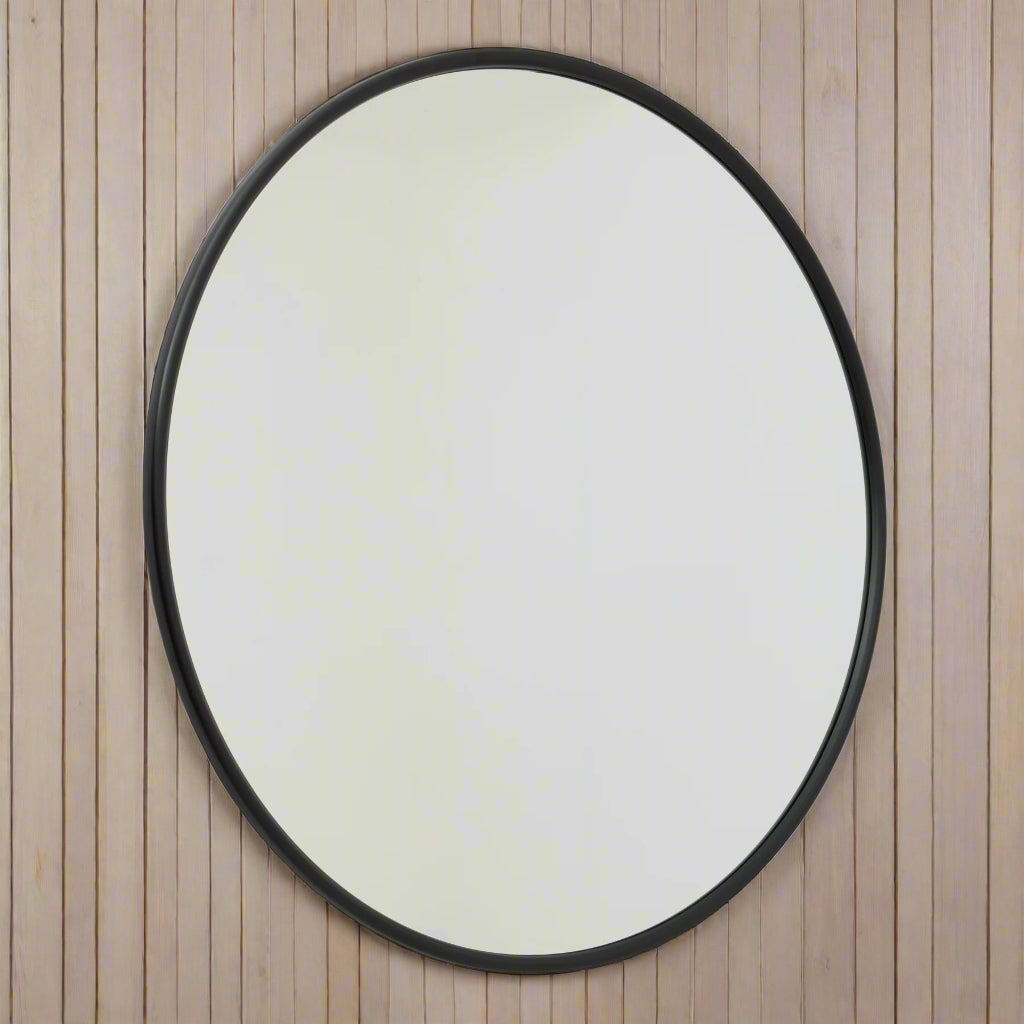 Black Large Circular Metal Wall Mirror BLACK GLASS Shades 4 Seasons