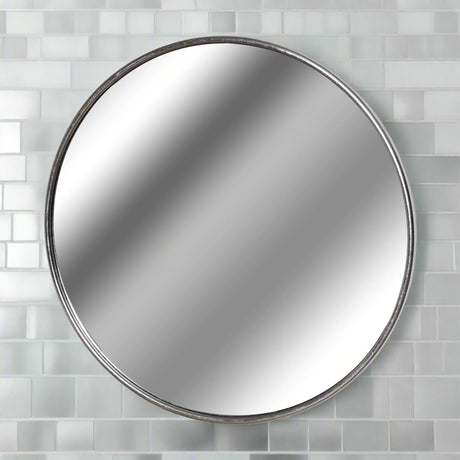 Silver Foil Large Circular Metal Wall Mirror SILVER METAL Shades 4 Seasons