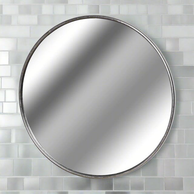 Silver Foil Large Circular Metal Wall Mirror SILVER METAL Shades 4 Seasons