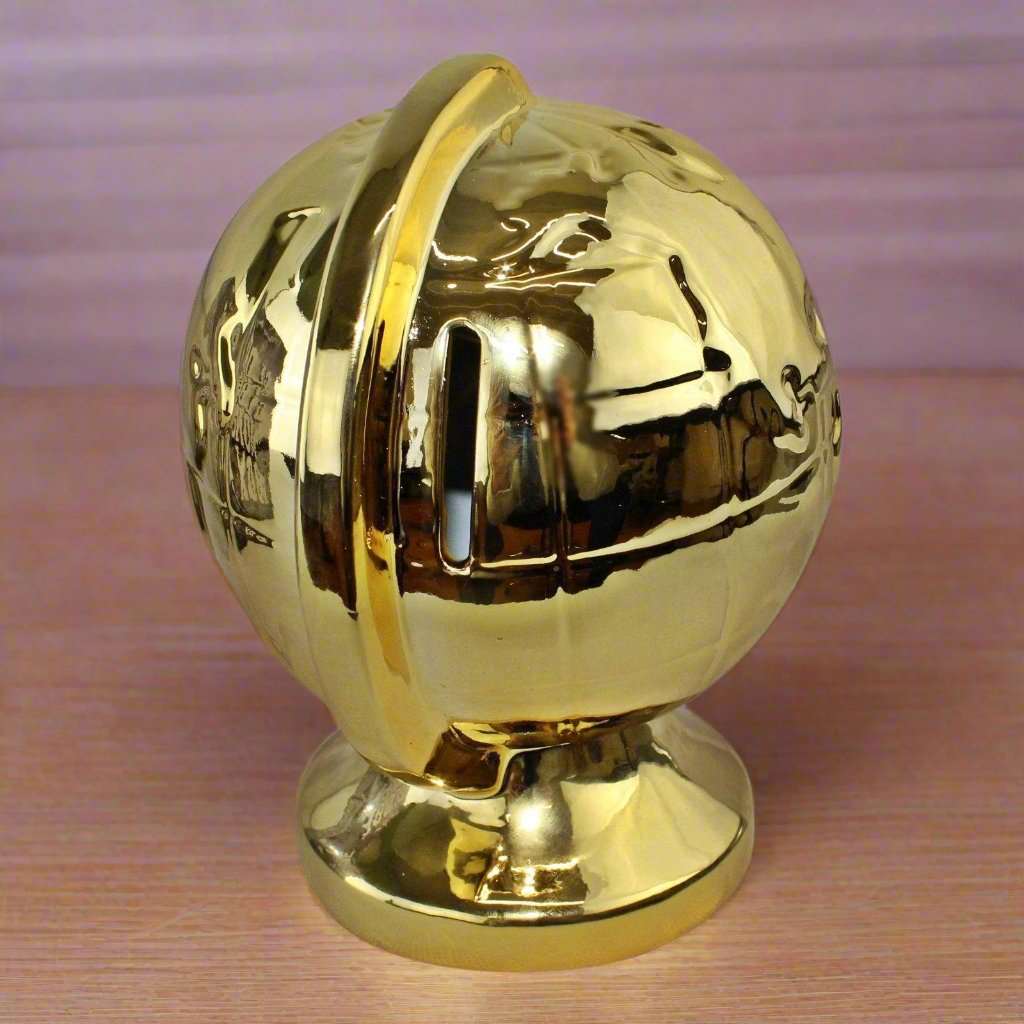 Metallic Gold Ceramic Globe Style Money Box Geko Products