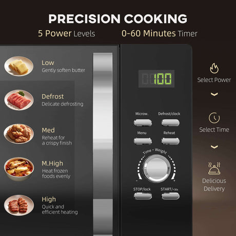 HOMCOM 23L 800W Microwave Oven with Digital Display, Auto Cook, Black HOMCOM