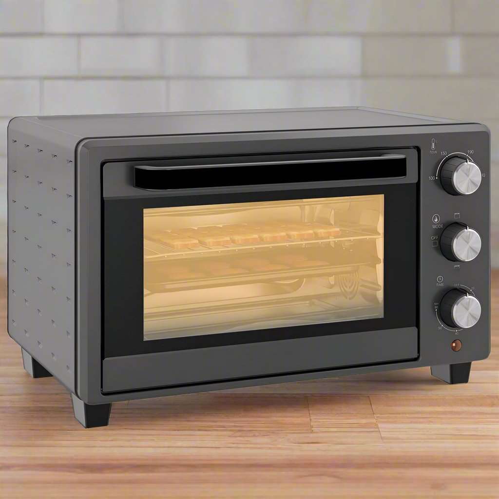 HOMCOM Mini Oven 21L Electric Grill With Adjustable Temp Timer 1400W, Grey HOMCOM