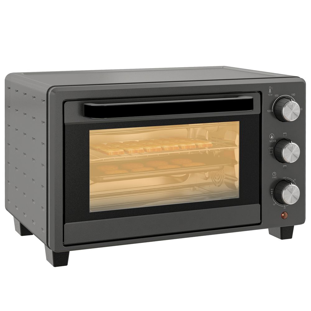 HOMCOM Mini Oven 21L Electric Grill With Adjustable Temp Timer 1400W, Grey Grey HOMCOM