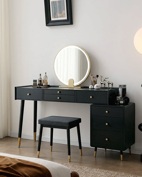 Le Di Vita Dressing Table with Gold Accents and elegant round mirror for stylish makeup and grooming