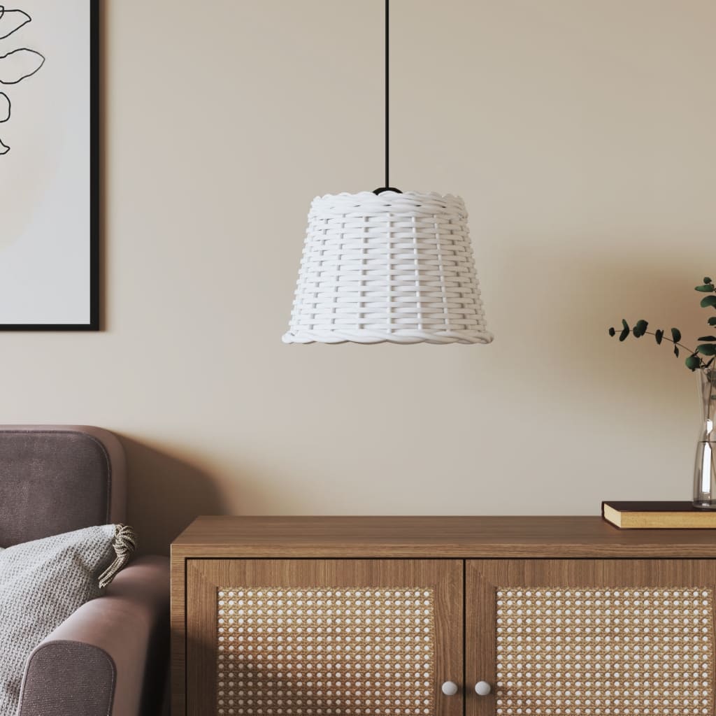 vidaXL Woven Lampshade in White Hanging Above a Stylish Sofa and Wooden Sideboard