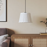vidaXL Woven Lampshade in White Hanging Above a Stylish Sofa and Wooden Sideboard