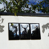 SunCatcher-UK Garden Mirror Panel featuring three deer silhouettes in stylish black frames