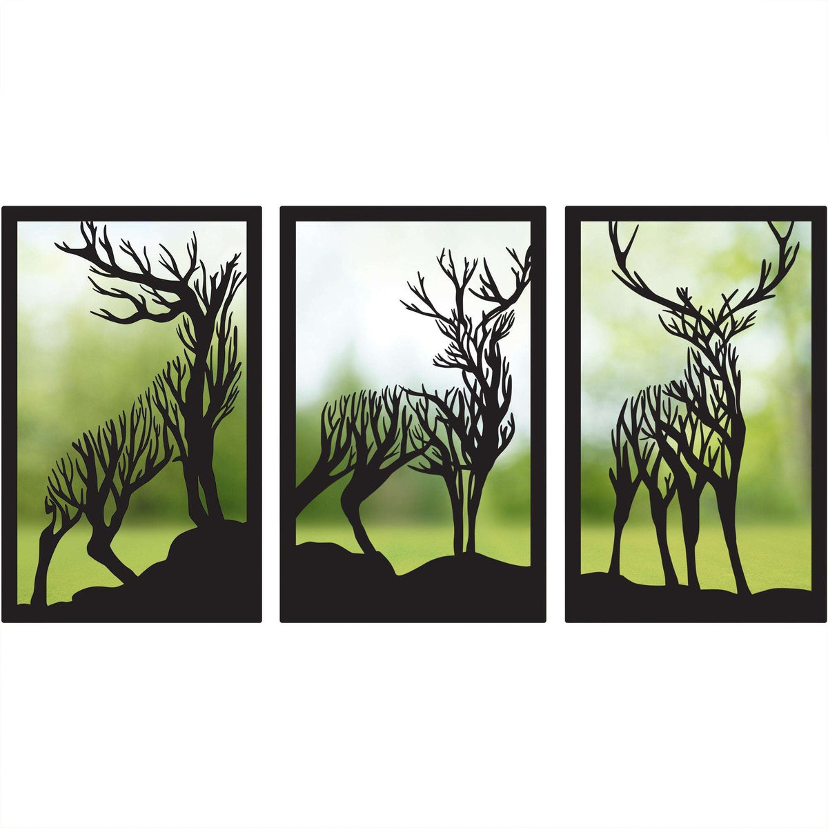 SunCatcher-UK Mirror Panel featuring deer silhouette design in a decorative garden setting