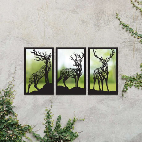 SunCatcher-UK Mirror Panel Garden Mirror with Silhouette Deer Design and Green Background