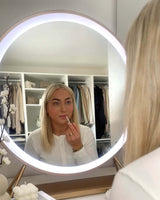 Elegant Hollywood mirror featuring LED lights, ideal for daily makeup routines and styling