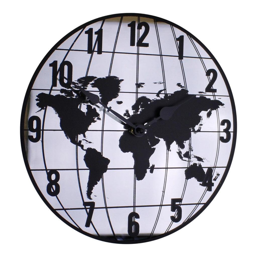 Mirrored Clock Featuring Map Of The World Design 30cm Geko Products