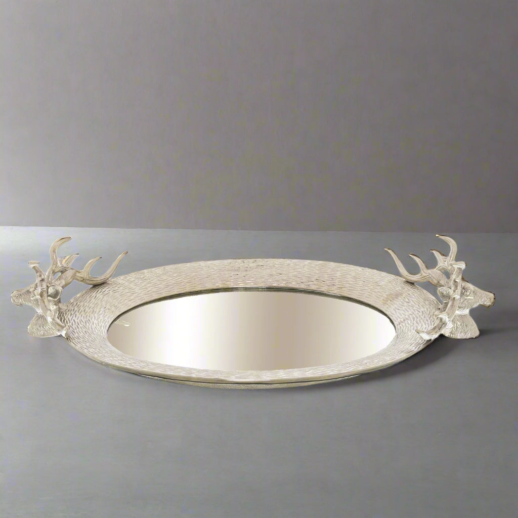 Large Mirrored Tray With Stag Heads Shades 4 Seasons