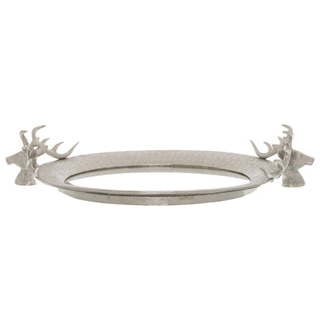 Large Mirrored Tray With Stag Heads SILVER GLASS Shades 4 Seasons